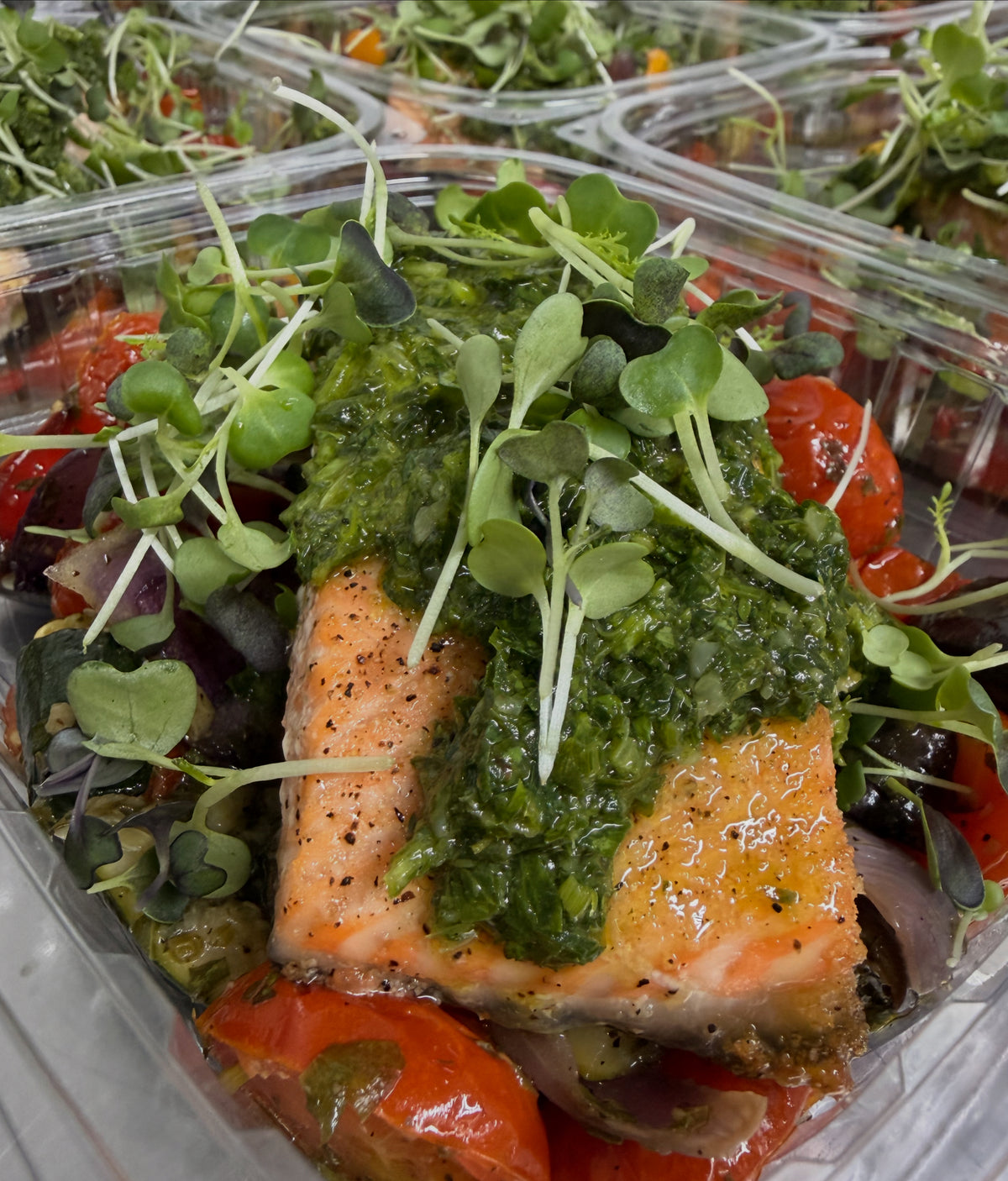 salsa verde salmon with roasted ratatouille