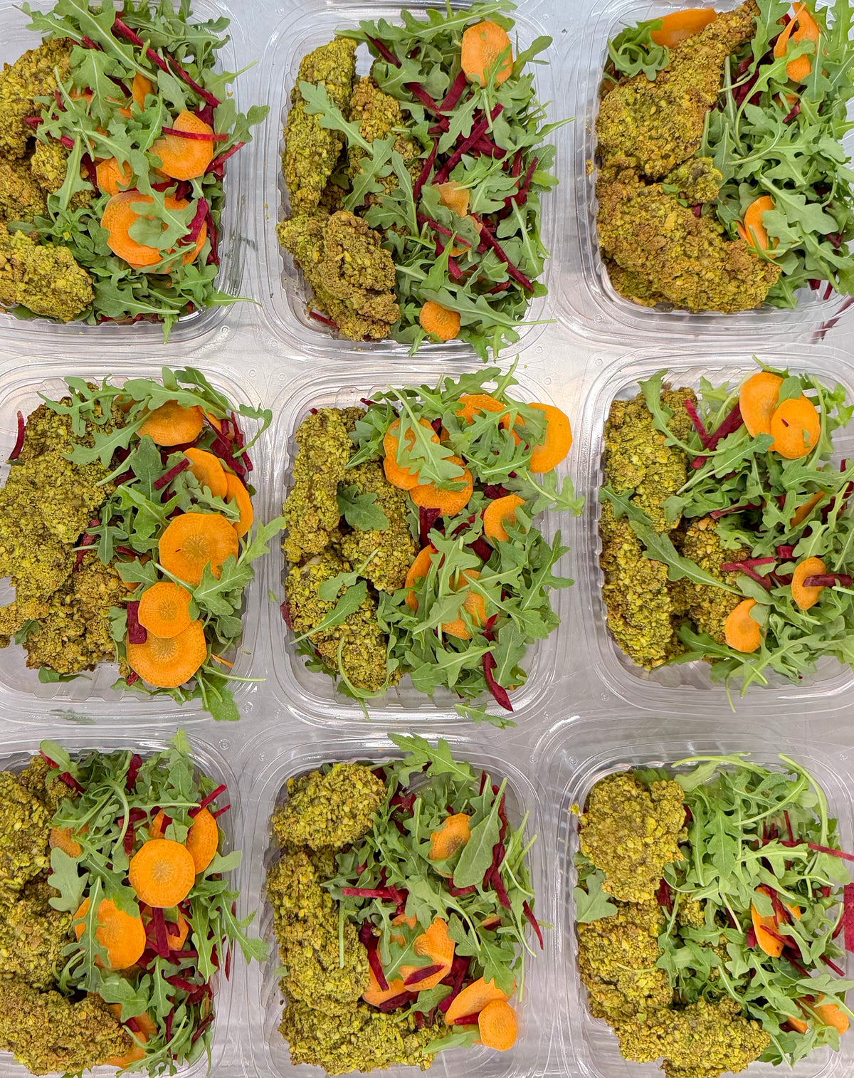 bronte tofu nuggets with arugula salad + tahini fig dip