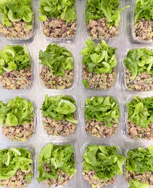 protein chicken salad with mixed lettuces