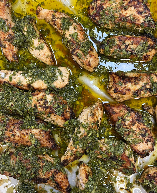 chimichurri chicken with sweet potatoes wedges+ blanched broccoli