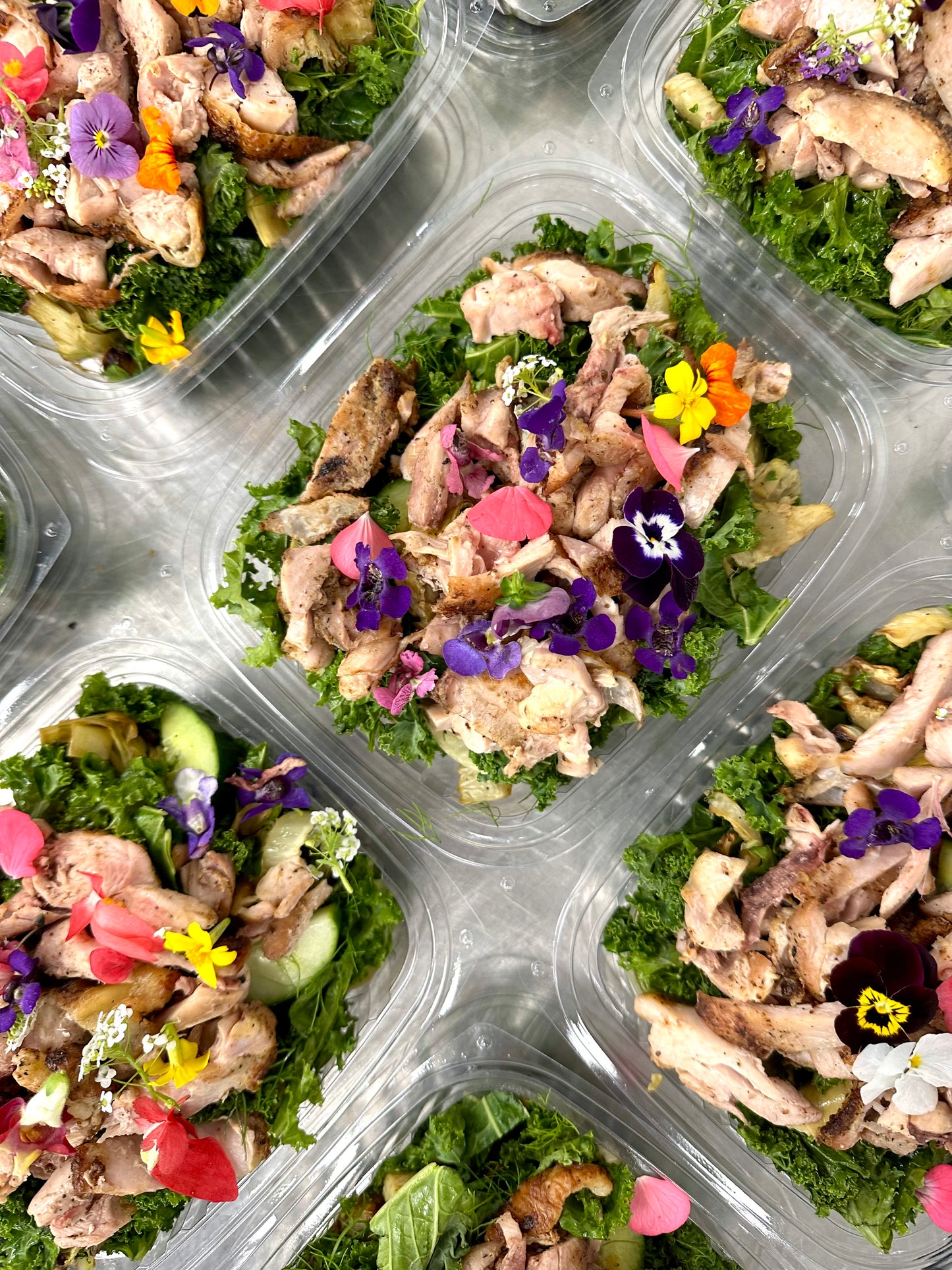 summer kale salad with grilled chicken and creamy balsamic dressing