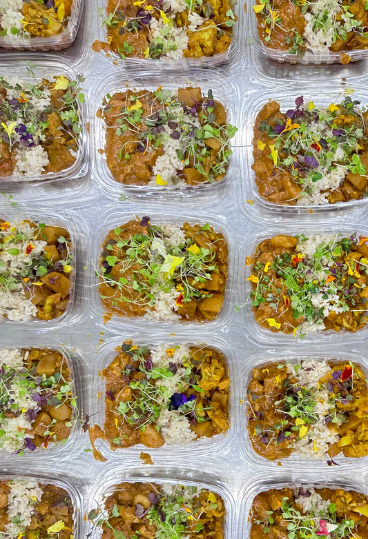 chicken tikka masala with brown basmati rice + broccoli