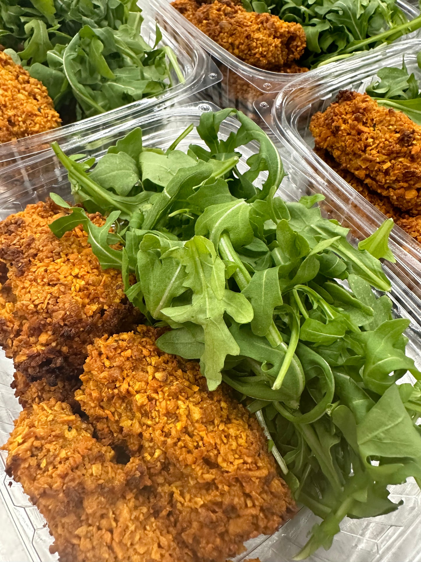 crunchy tofu nuggets with arugula salad + maple mustard