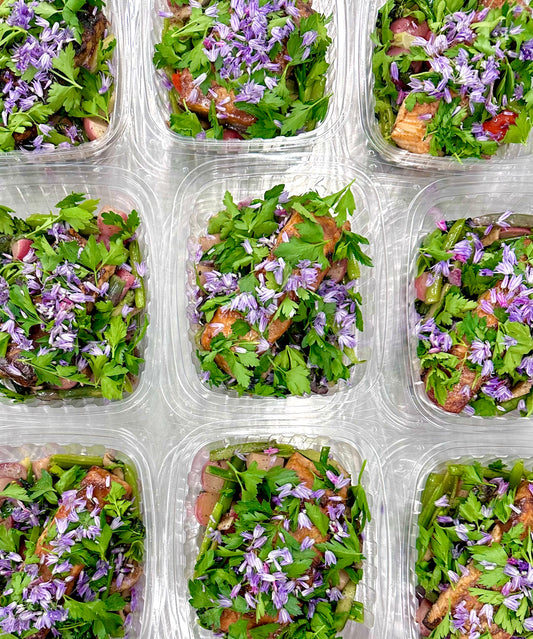 teriyaki salmon with veggie stir fry + cilantro scallion brown rice